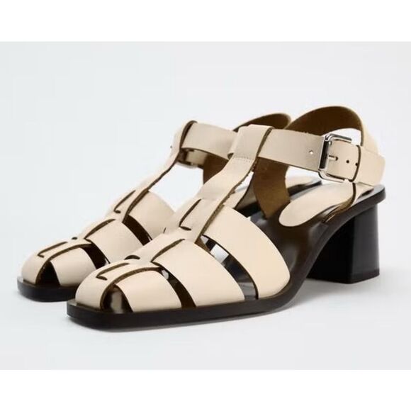 Zara Leather Cage Sandals - Picture 1 of 8